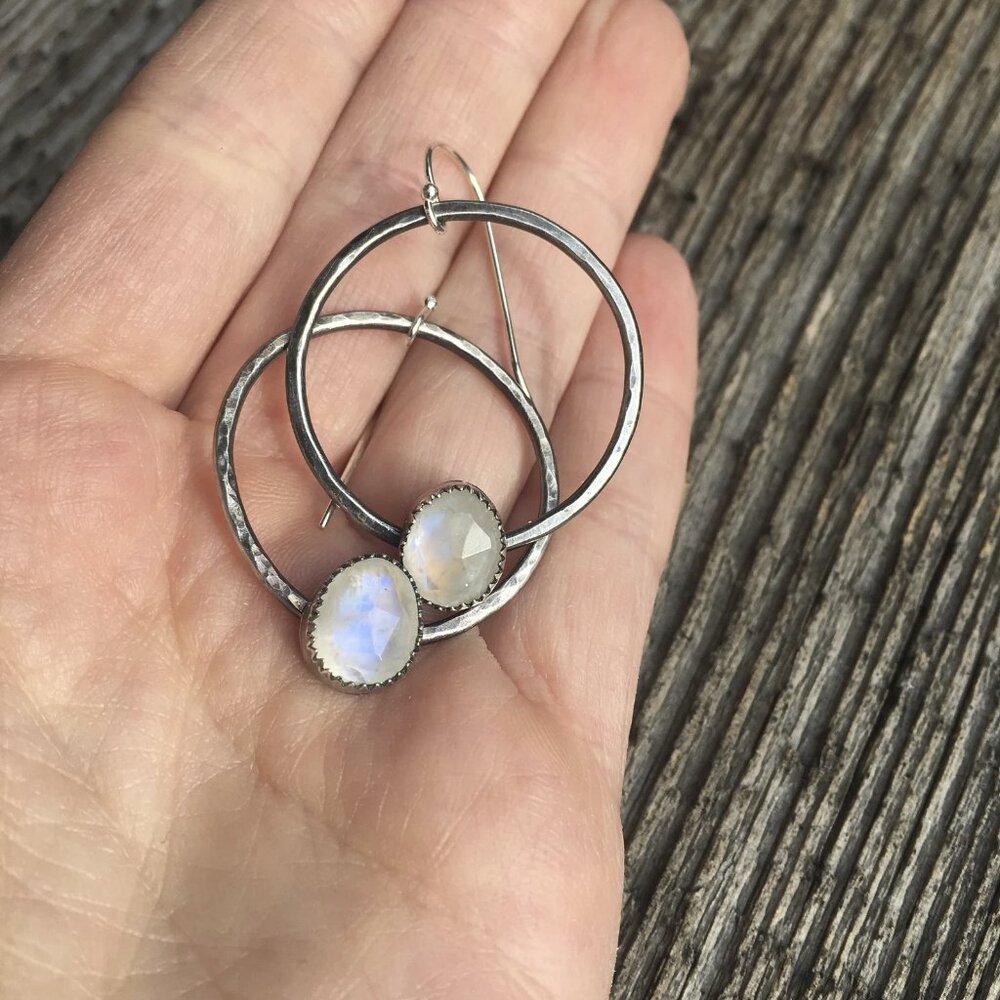 Faceted rainbow moonstone and Sterling Silver Earrings